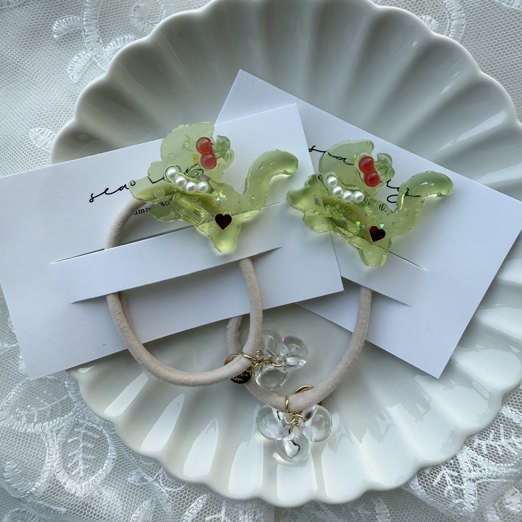 no.198 クリームソーダのねこちゃんヘアゴム さくらんぼ パール メロンソーダ 猫 ねこ ヘアアクセサリー キッズ