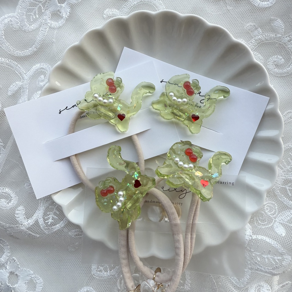 no.198 クリームソーダのねこちゃんヘアゴム さくらんぼ パール メロンソーダ 猫 ねこ ヘアアクセサリー キッズ