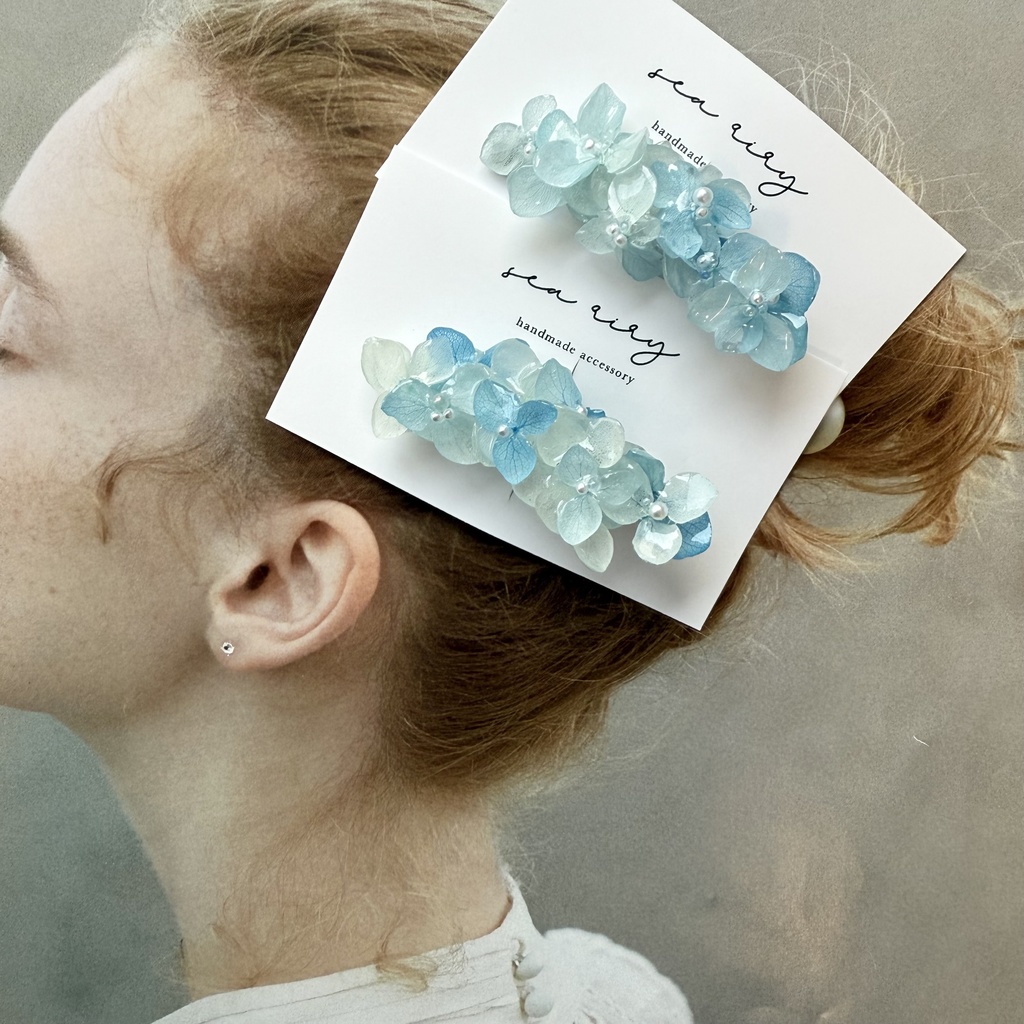 no.200 限定セット ブルーグラデの紫陽花ヘアクリップ 本物のお花 アジサイ 紫陽花 ヘアクリップ 髪飾り 浴衣 着物