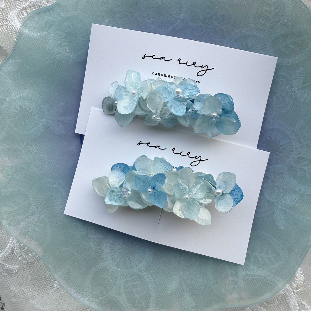 no.200 限定セット ブルーグラデの紫陽花ヘアクリップ 本物のお花 アジサイ 紫陽花 ヘアクリップ 髪飾り 浴衣 着物