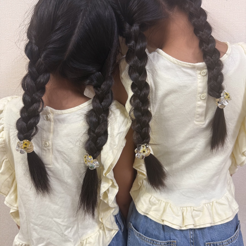 no.202 向日葵のハートヘアゴム ひまわり 向日葵 スターフラワー ハート パール ヘアアクセサリー ヘアゴム キッズ