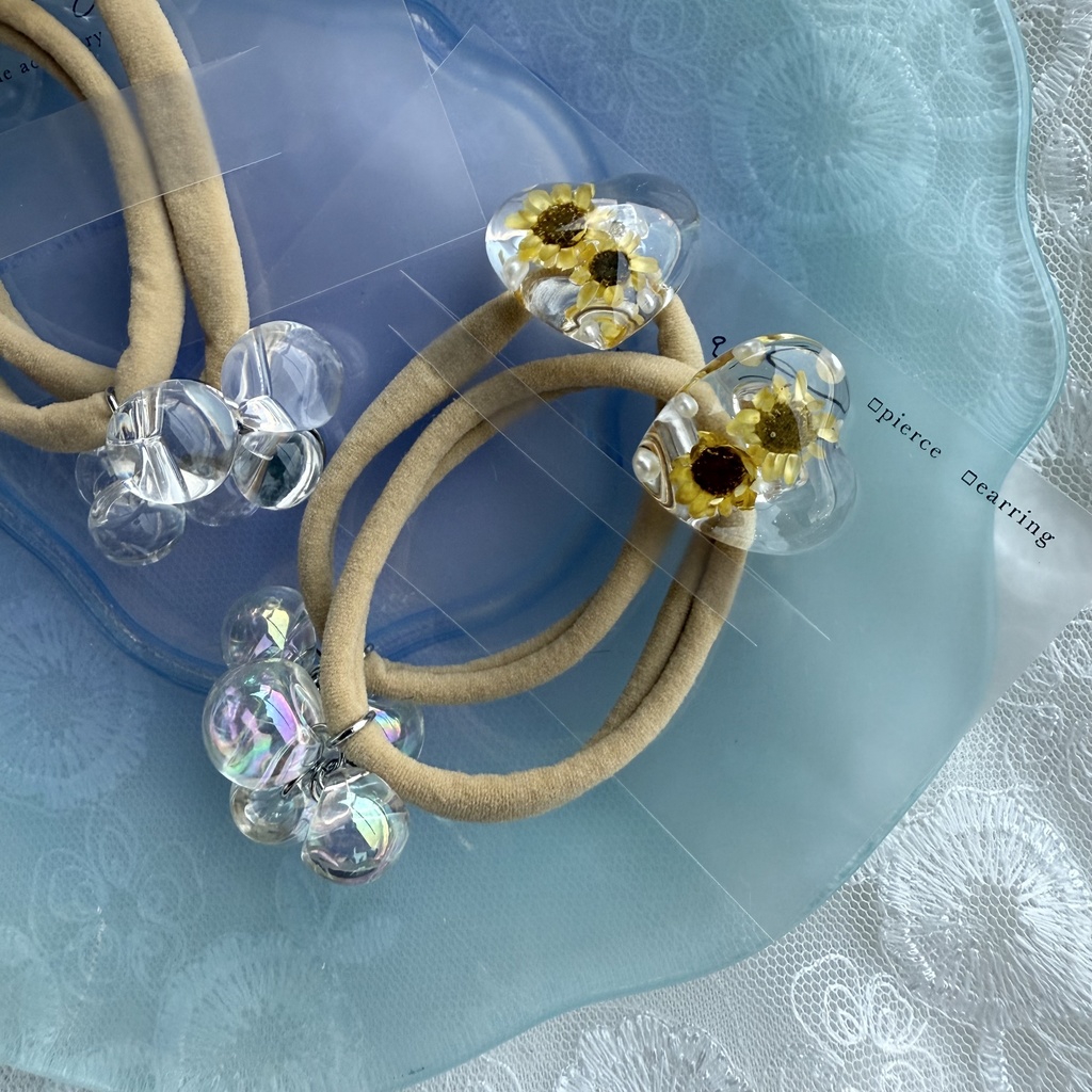 no.202 向日葵のハートヘアゴム ひまわり 向日葵 スターフラワー ハート パール ヘアアクセサリー ヘアゴム キッズ