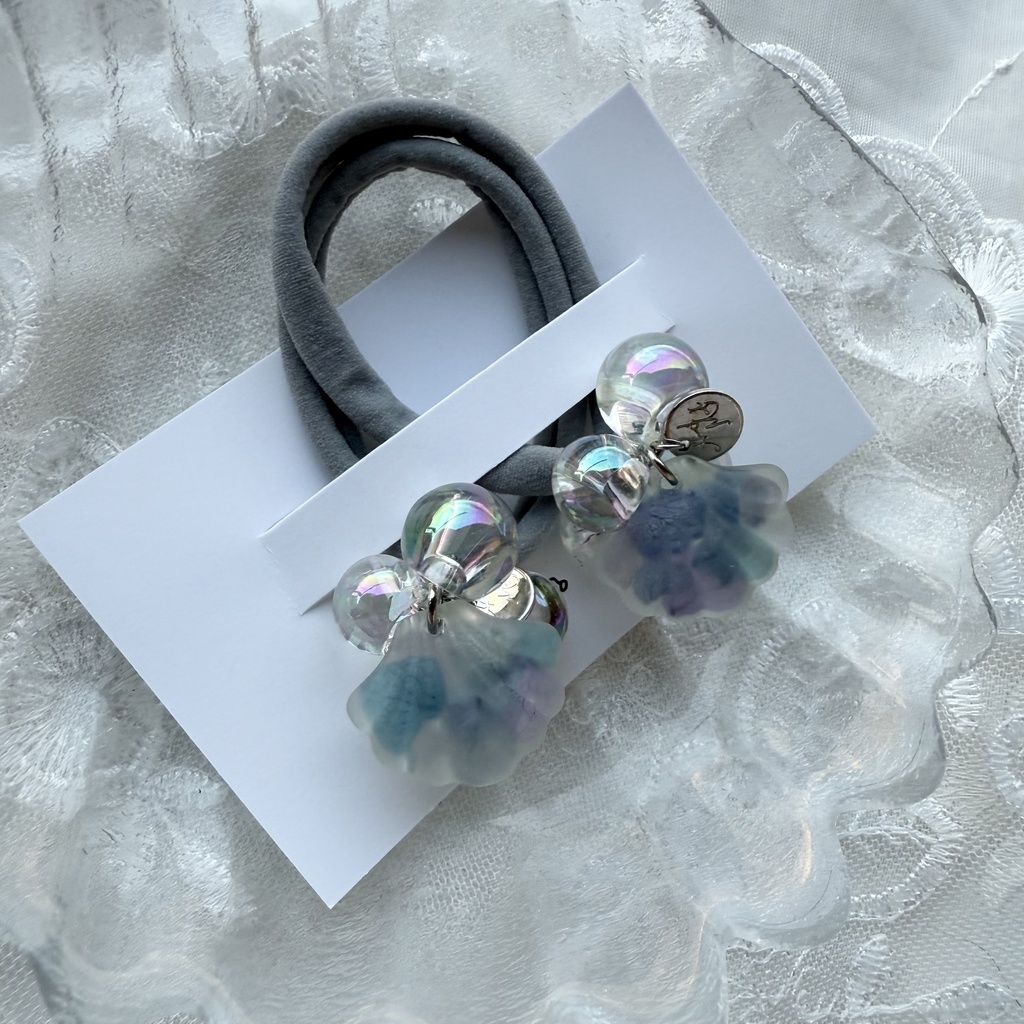 no.204 再販 マーメイドなヘアゴム 紫陽花 シェル 人魚姫 オーロラ 鈴丸ビーズ ヘアアクセサリー ヘアゴム