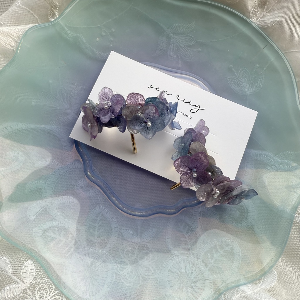 no.216 限定セット マーメイドカラーの紫陽花ポニーフック 本物のお花 アジサイ 紫陽花 ヘアアクセサリー 髪飾り ヘア