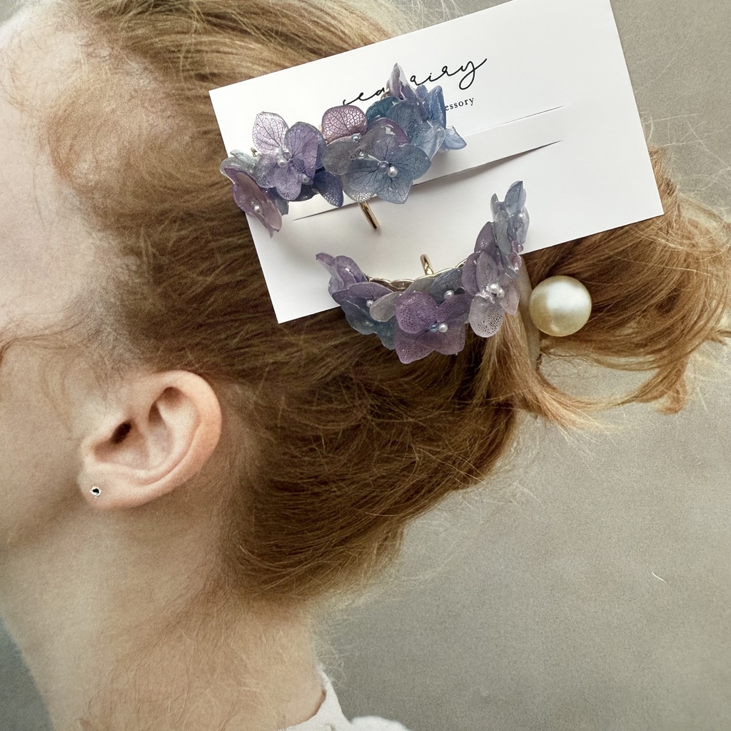 no.216 限定セット マーメイドカラーの紫陽花ポニーフック 本物のお花 アジサイ 紫陽花 ヘアアクセサリー 髪飾り ヘア