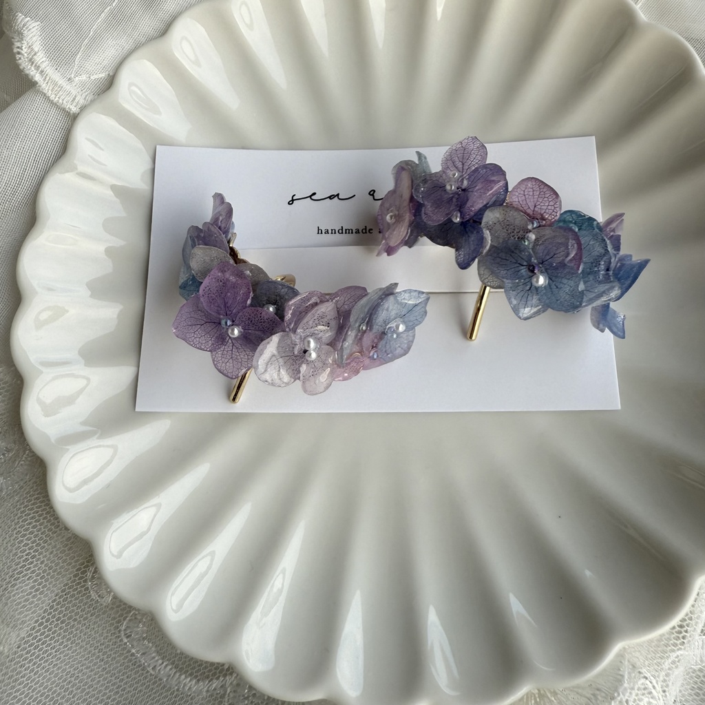 no.216 限定セット マーメイドカラーの紫陽花ポニーフック 本物のお花 アジサイ 紫陽花 ヘアアクセサリー 髪飾り ヘア