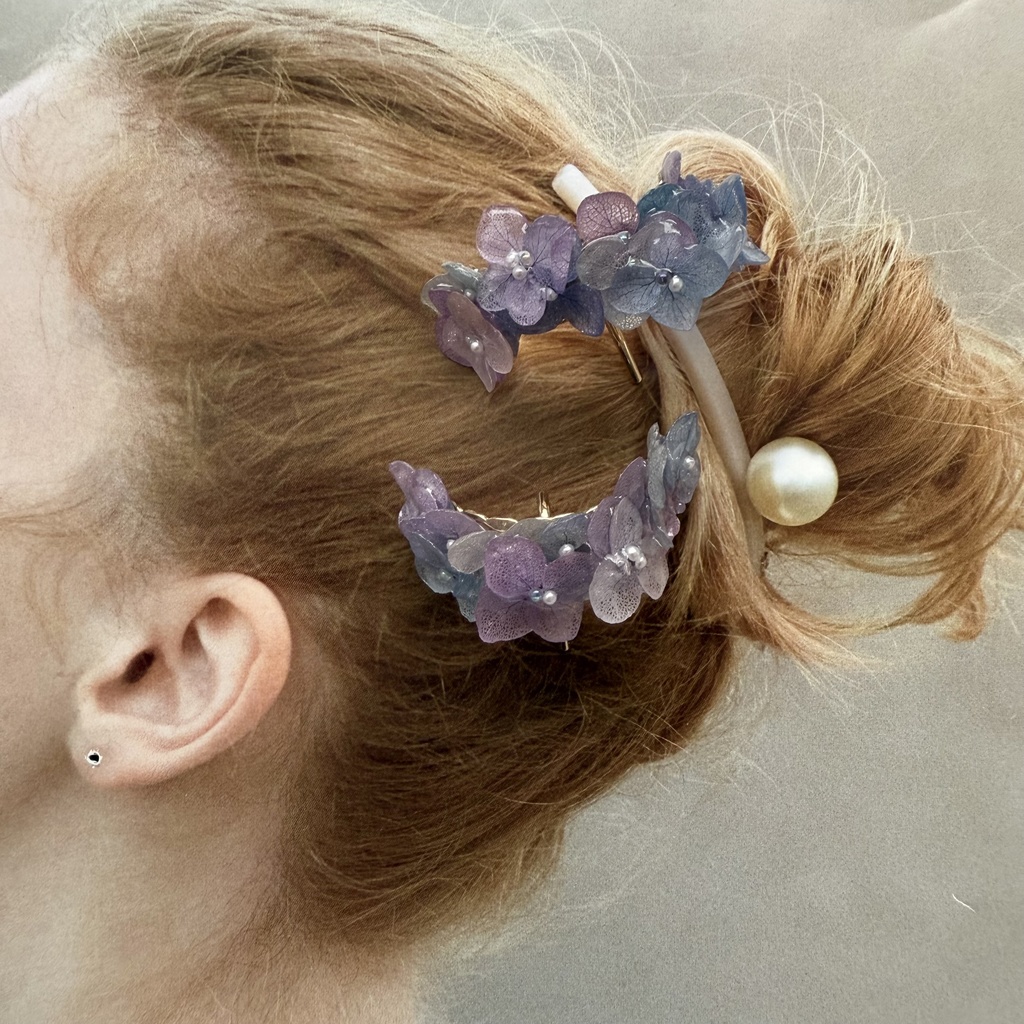 no.216 限定セット マーメイドカラーの紫陽花ポニーフック 本物のお花 アジサイ 紫陽花 ヘアアクセサリー 髪飾り ヘア