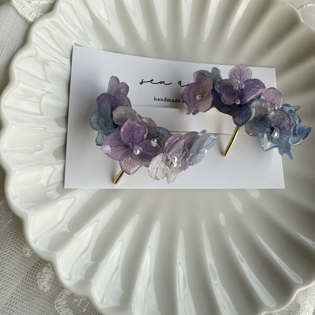 no.216 限定セット マーメイドカラーの紫陽花ポニーフック 本物のお花 アジサイ 紫陽花 ヘアアクセサリー 髪飾り ヘア