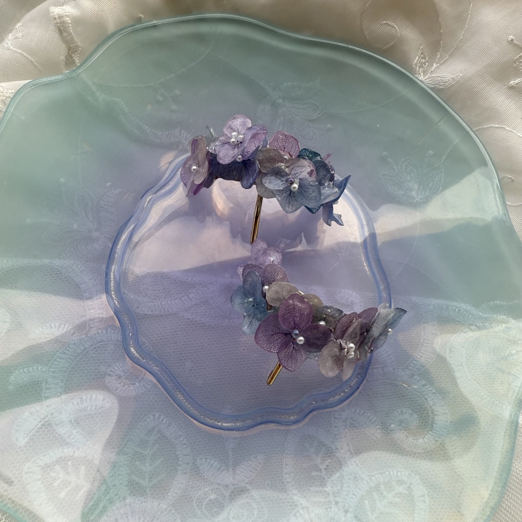 no.216 限定セット マーメイドカラーの紫陽花ポニーフック 本物のお花 アジサイ 紫陽花 ヘアアクセサリー 髪飾り ヘア