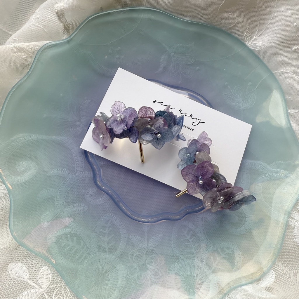 no.216 限定セット マーメイドカラーの紫陽花ポニーフック 本物のお花 アジサイ 紫陽花 ヘアアクセサリー 髪飾り ヘア