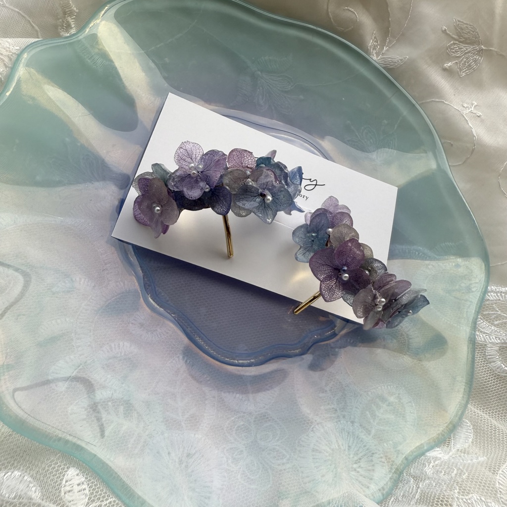 no.216 限定セット マーメイドカラーの紫陽花ポニーフック 本物のお花 アジサイ 紫陽花 ヘアアクセサリー 髪飾り ヘア