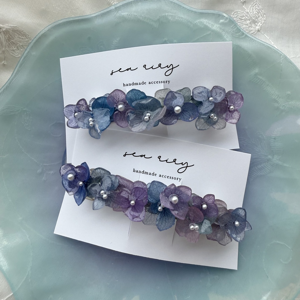 no.217 再販 マーメイドカラーの紫陽花ヘアバレッタ 本物のお花 紫陽花 ヘアアクセサリー ヘアバレッタ 髪飾り 髪留め