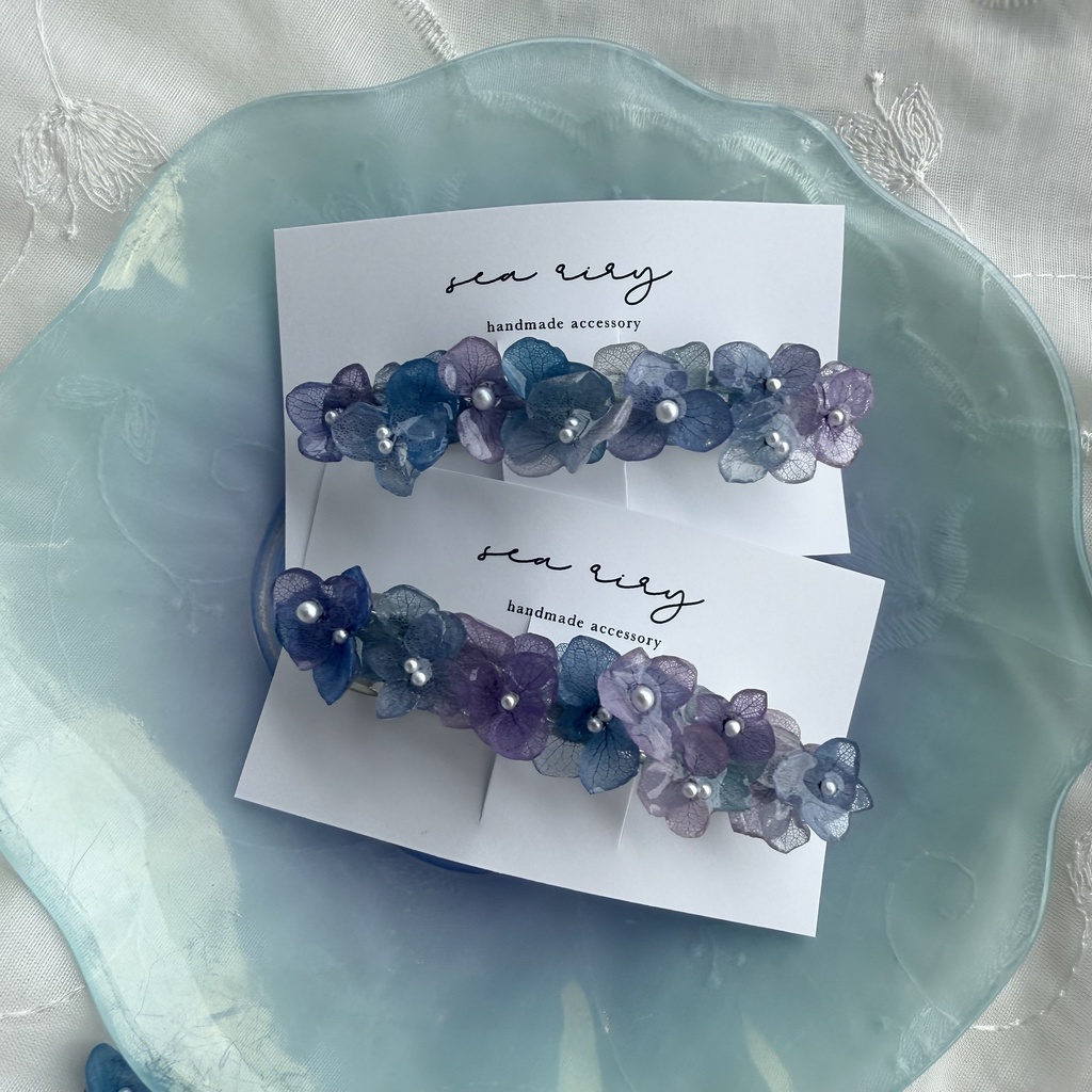 no.217 再販 マーメイドカラーの紫陽花ヘアバレッタ 本物のお花 紫陽花 ヘアアクセサリー ヘアバレッタ 髪飾り 髪留め