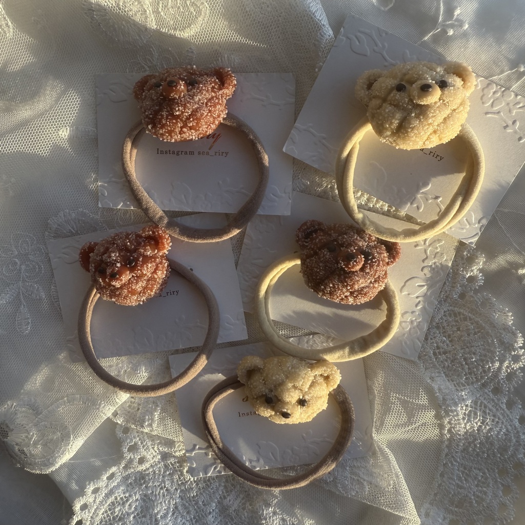 no.224 焼きたてメロンパンくまさんのヘアゴム くまさん メロンパン くま クッキー色 ヘアアクセサリー ヘア 髪留め