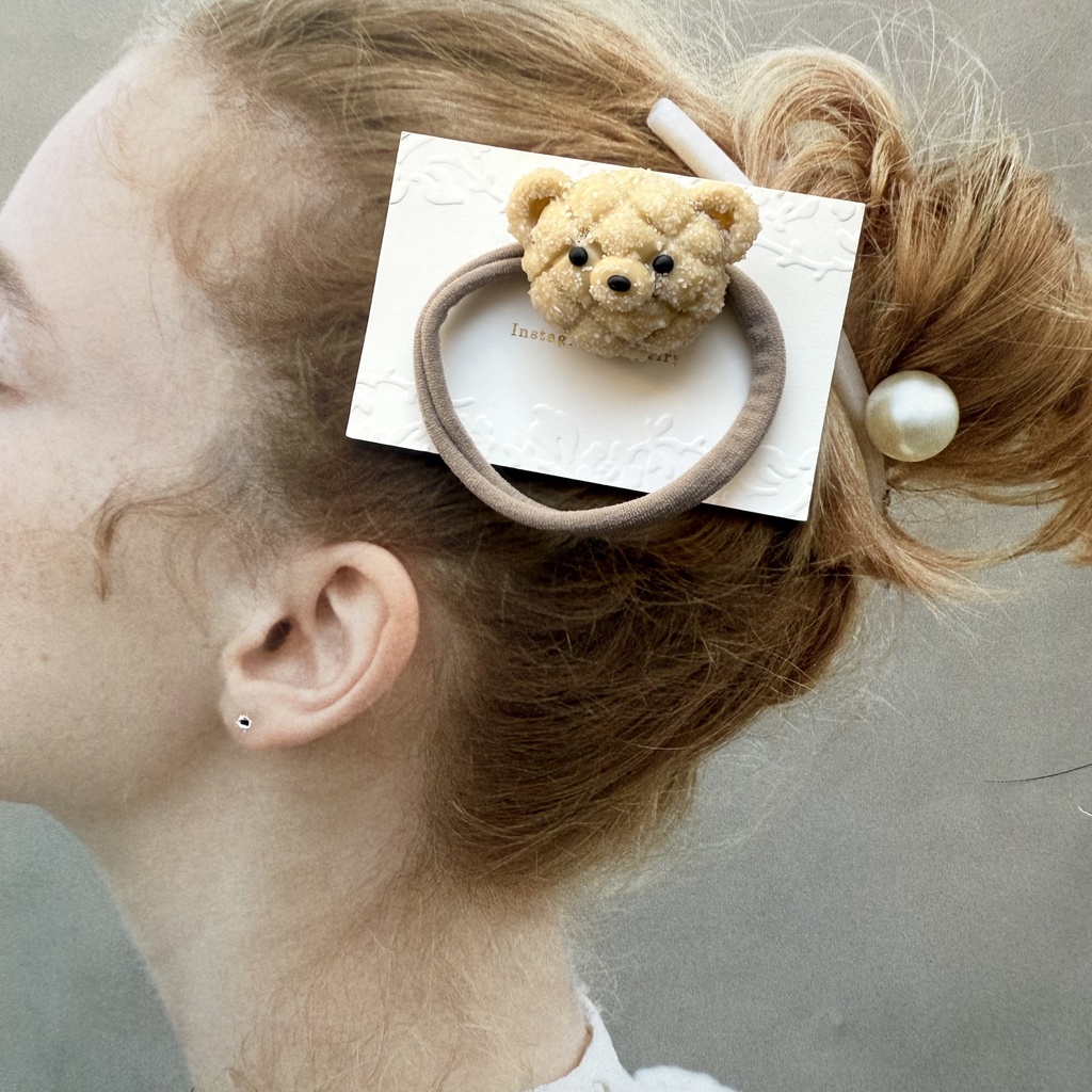 no.224 焼きたてメロンパンくまさんのヘアゴム くまさん メロンパン くま クッキー色 ヘアアクセサリー ヘア 髪留め