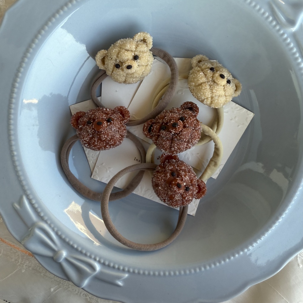 no.224 焼きたてメロンパンくまさんのヘアゴム くまさん メロンパン くま クッキー色 ヘアアクセサリー ヘア 髪留め