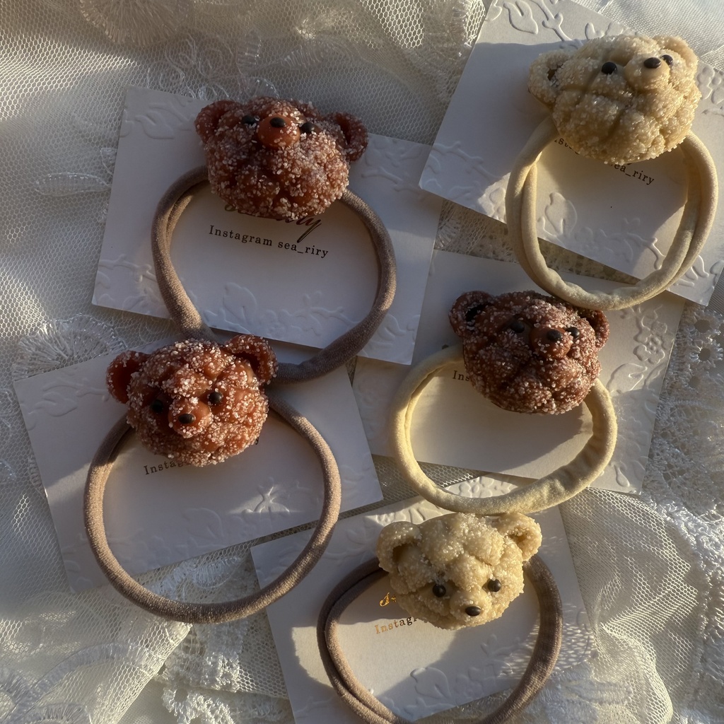 no.224 焼きたてメロンパンくまさんのヘアゴム くまさん メロンパン くま クッキー色 ヘアアクセサリー ヘア 髪留め