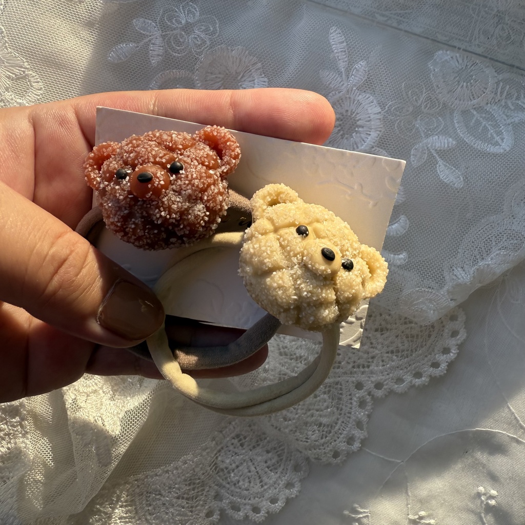 no.224 焼きたてメロンパンくまさんのヘアゴム くまさん メロンパン くま クッキー色 ヘアアクセサリー ヘア 髪留め