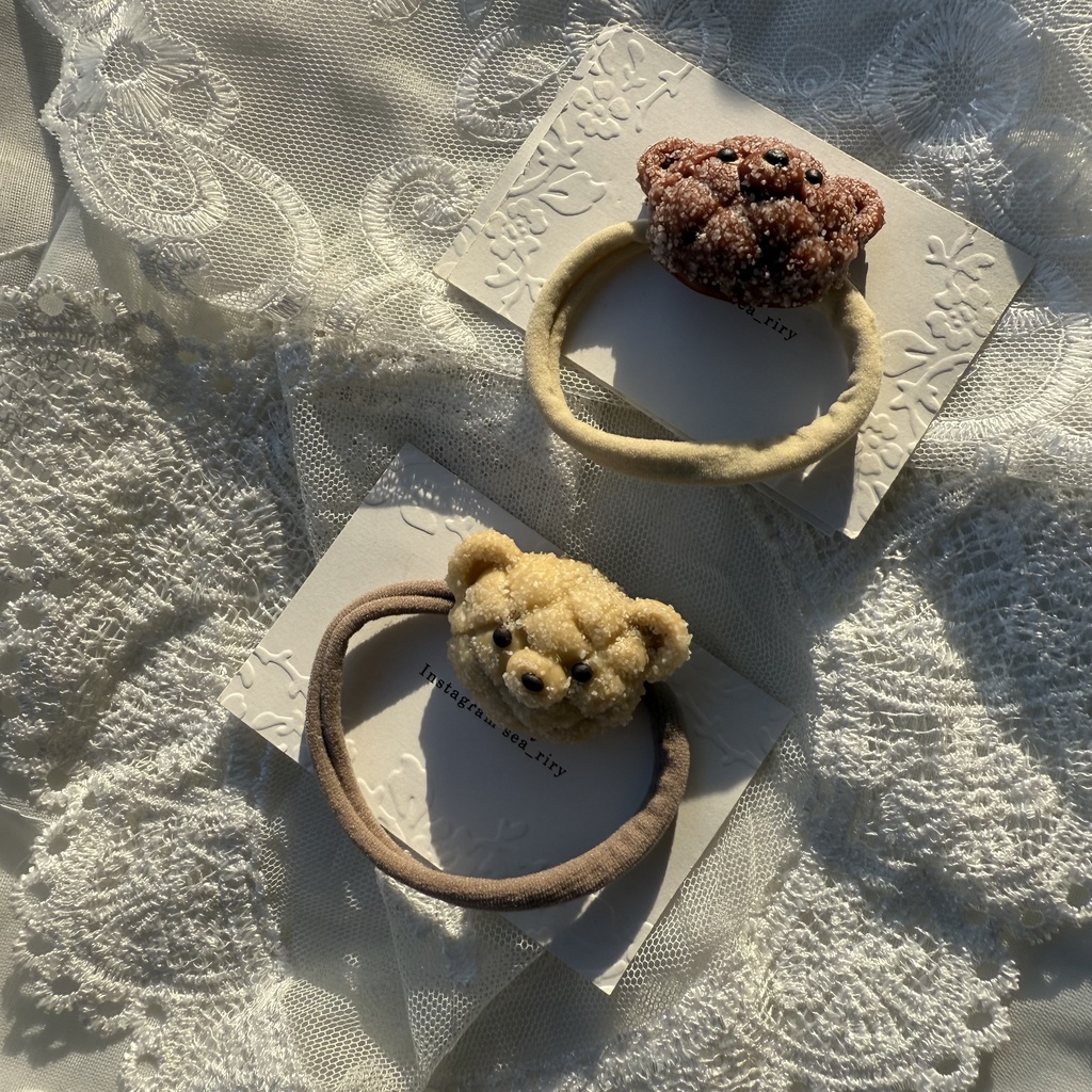 no.224 焼きたてメロンパンくまさんのヘアゴム くまさん メロンパン くま クッキー色 ヘアアクセサリー ヘア 髪留め