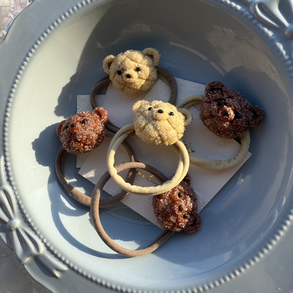 no.225 焼きたてメロンパンくまさんのヘアゴム くまさん メロンパン くま ミルクチョコ色 ヘアアクセサリー ヘア 髪留め