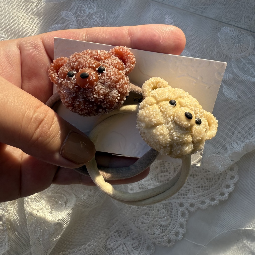 no.225 焼きたてメロンパンくまさんのヘアゴム くまさん メロンパン くま ミルクチョコ色 ヘアアクセサリー ヘア 髪留め