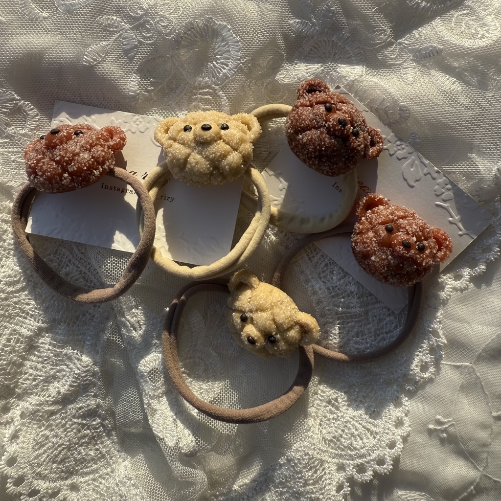 no.225 焼きたてメロンパンくまさんのヘアゴム くまさん メロンパン くま ミルクチョコ色 ヘアアクセサリー ヘア 髪留め