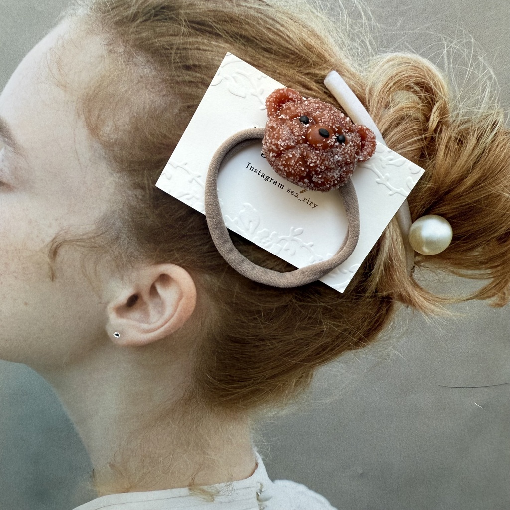 no.225 焼きたてメロンパンくまさんのヘアゴム くまさん メロンパン くま ミルクチョコ色 ヘアアクセサリー ヘア 髪留め