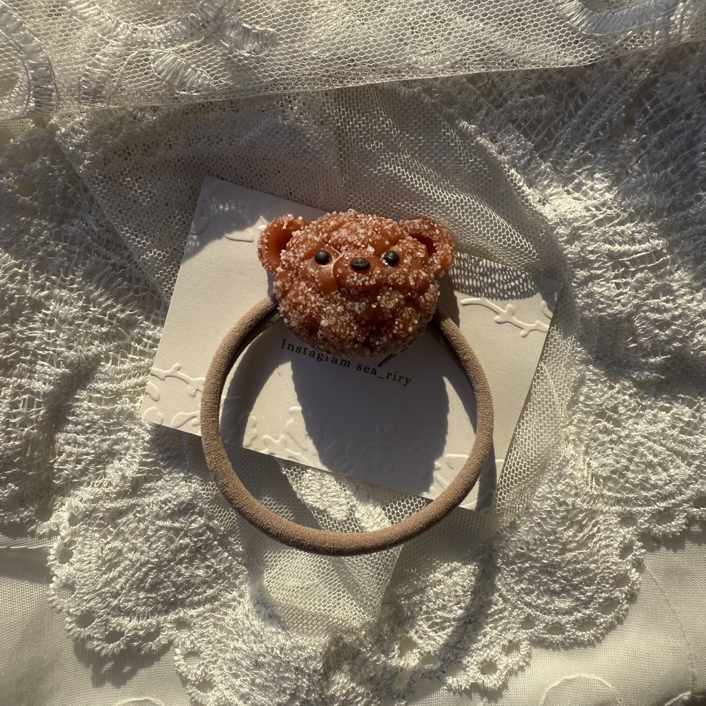 no.225 焼きたてメロンパンくまさんのヘアゴム くまさん メロンパン くま ミルクチョコ色 ヘアアクセサリー ヘア 髪留め