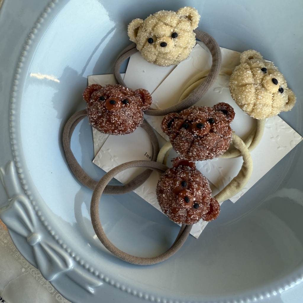 no.225 焼きたてメロンパンくまさんのヘアゴム くまさん メロンパン くま ミルクチョコ色 ヘアアクセサリー ヘア 髪留め