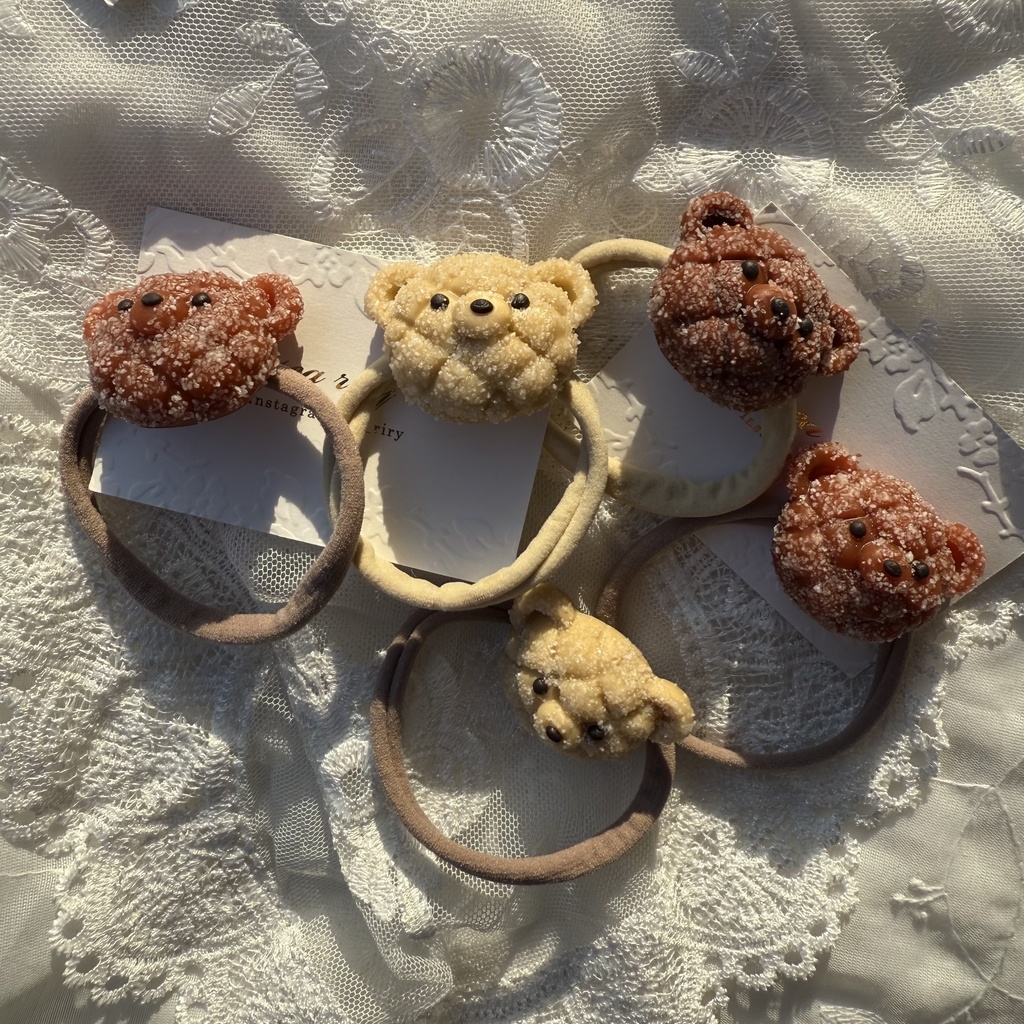 no.225 焼きたてメロンパンくまさんのヘアゴム くまさん メロンパン くま ミルクチョコ色 ヘアアクセサリー ヘア 髪留め