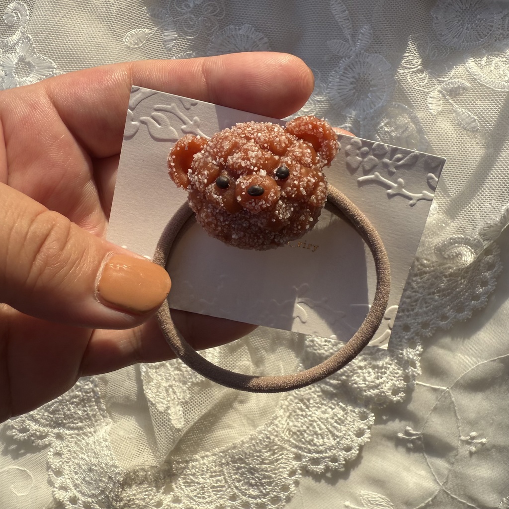 no.225 焼きたてメロンパンくまさんのヘアゴム くまさん メロンパン くま ミルクチョコ色 ヘアアクセサリー ヘア 髪留め