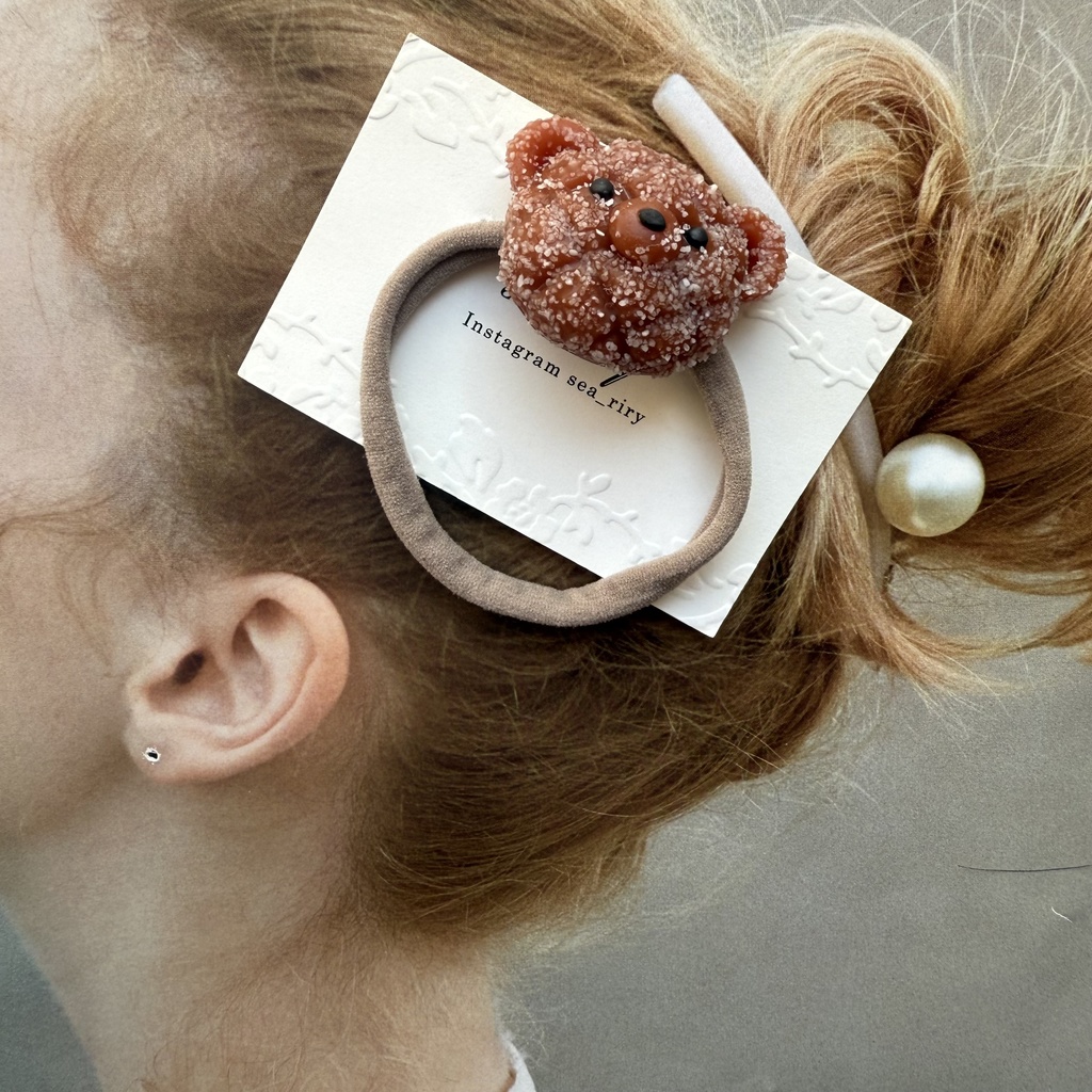 no.225 焼きたてメロンパンくまさんのヘアゴム くまさん メロンパン くま ミルクチョコ色 ヘアアクセサリー ヘア 髪留め