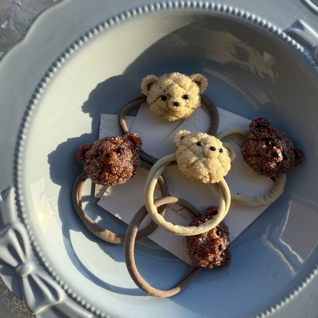 no.225 焼きたてメロンパンくまさんのヘアゴム くまさん メロンパン くま ミルクチョコ色 ヘアアクセサリー ヘア 髪留め