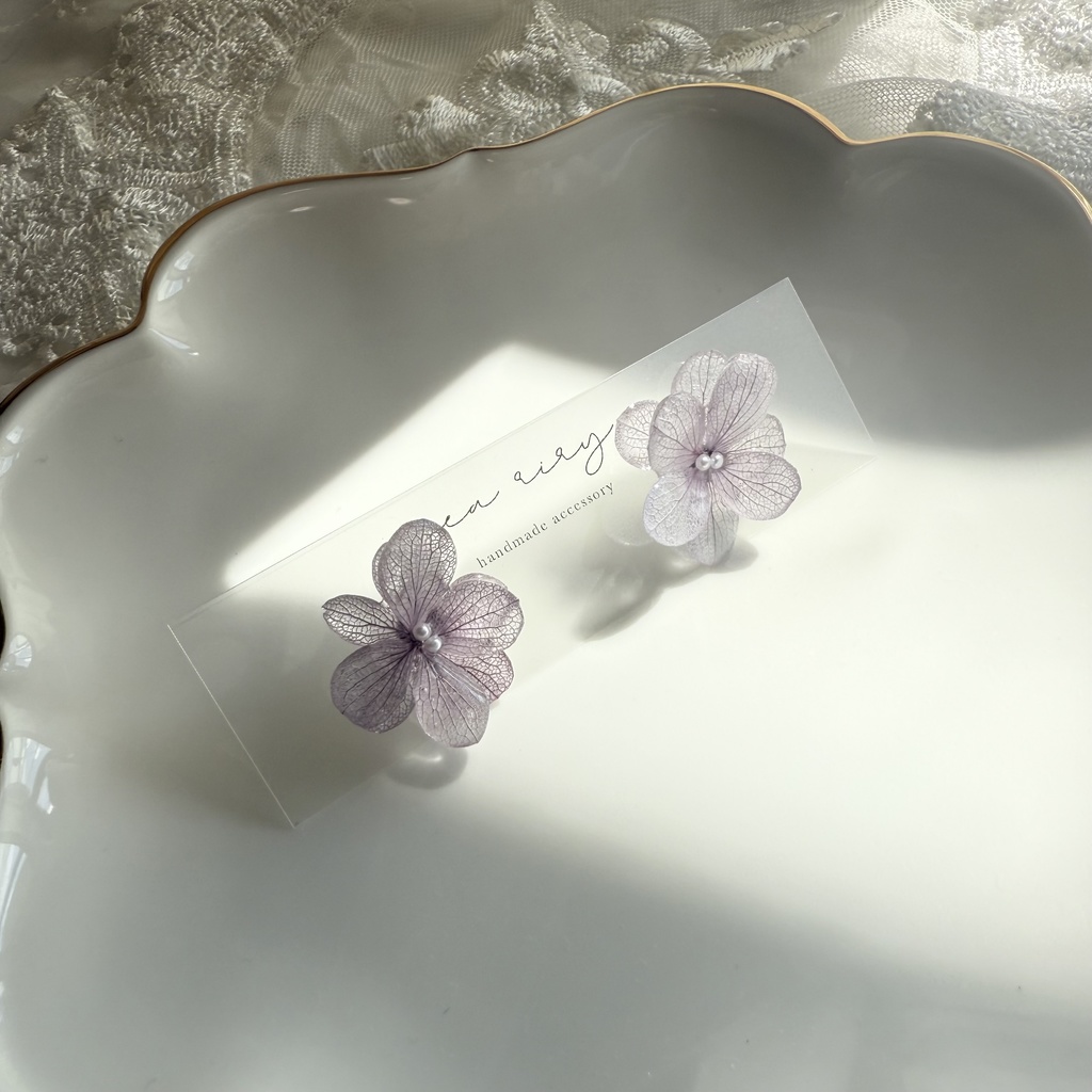 no.227くすみパープルの紫陽花ピアス 本物のお花 紫陽花 アジサイ 紫 パープル むらさき ステンレス ピアス