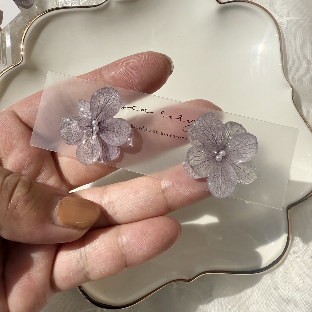 no.227くすみパープルの紫陽花ピアス 本物のお花 紫陽花 アジサイ 紫 パープル むらさき ステンレス ピアス