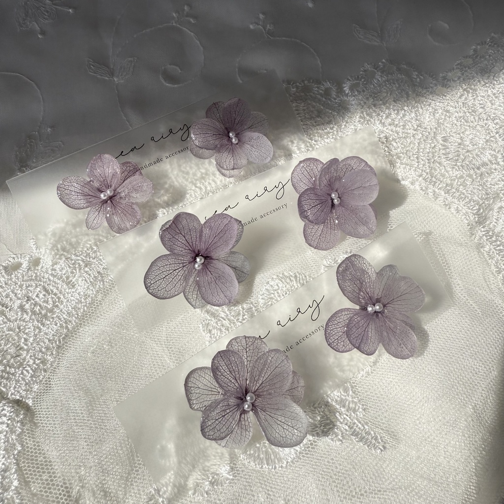 no.227くすみパープルの紫陽花ピアス 本物のお花 紫陽花 アジサイ 紫 パープル むらさき ステンレス ピアス