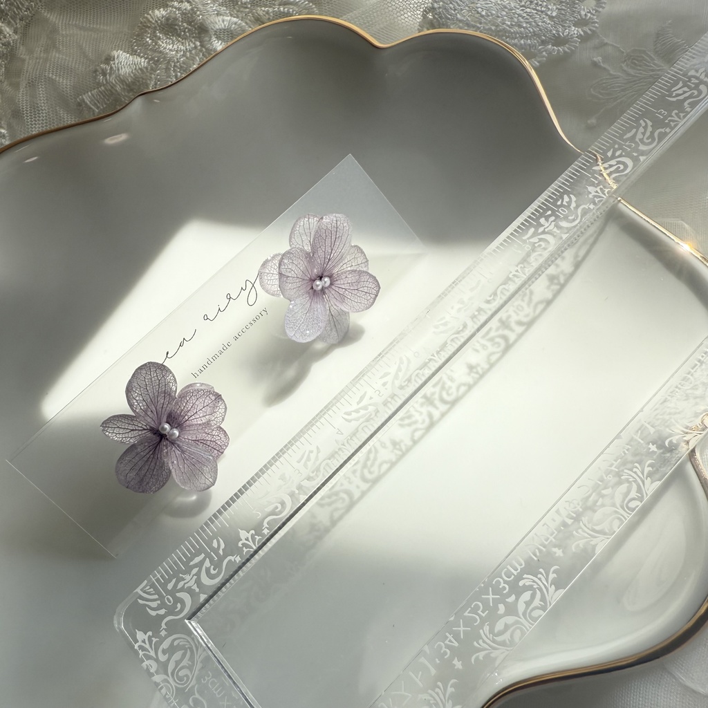 no.227くすみパープルの紫陽花ピアス 本物のお花 紫陽花 アジサイ 紫 パープル むらさき ステンレス ピアス
