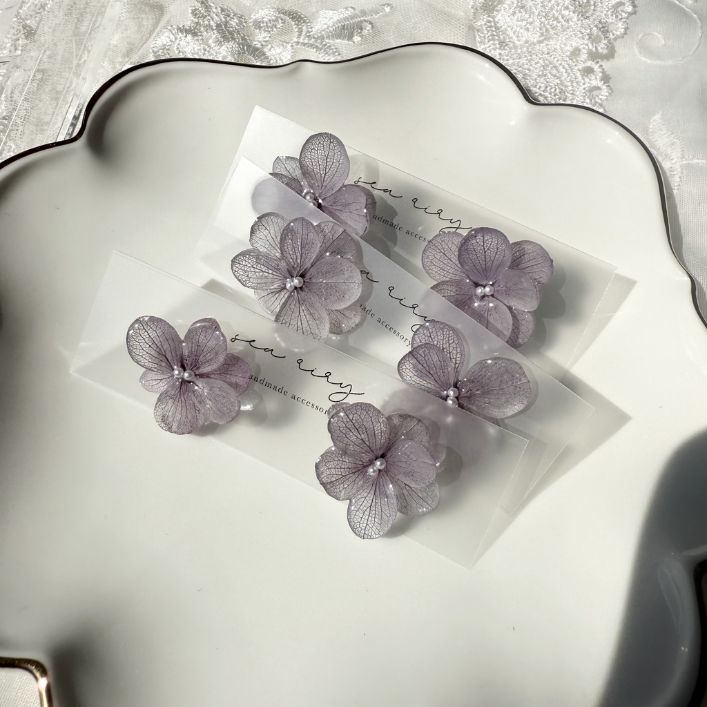 no.227くすみパープルの紫陽花ピアス 本物のお花 紫陽花 アジサイ 紫 パープル むらさき ステンレス ピアス