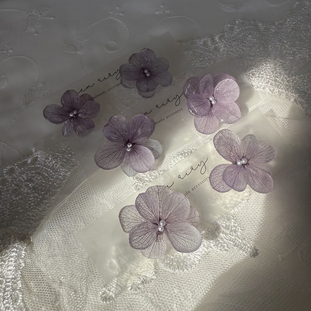 no.227くすみパープルの紫陽花ピアス 本物のお花 紫陽花 アジサイ 紫 パープル むらさき ステンレス ピアス