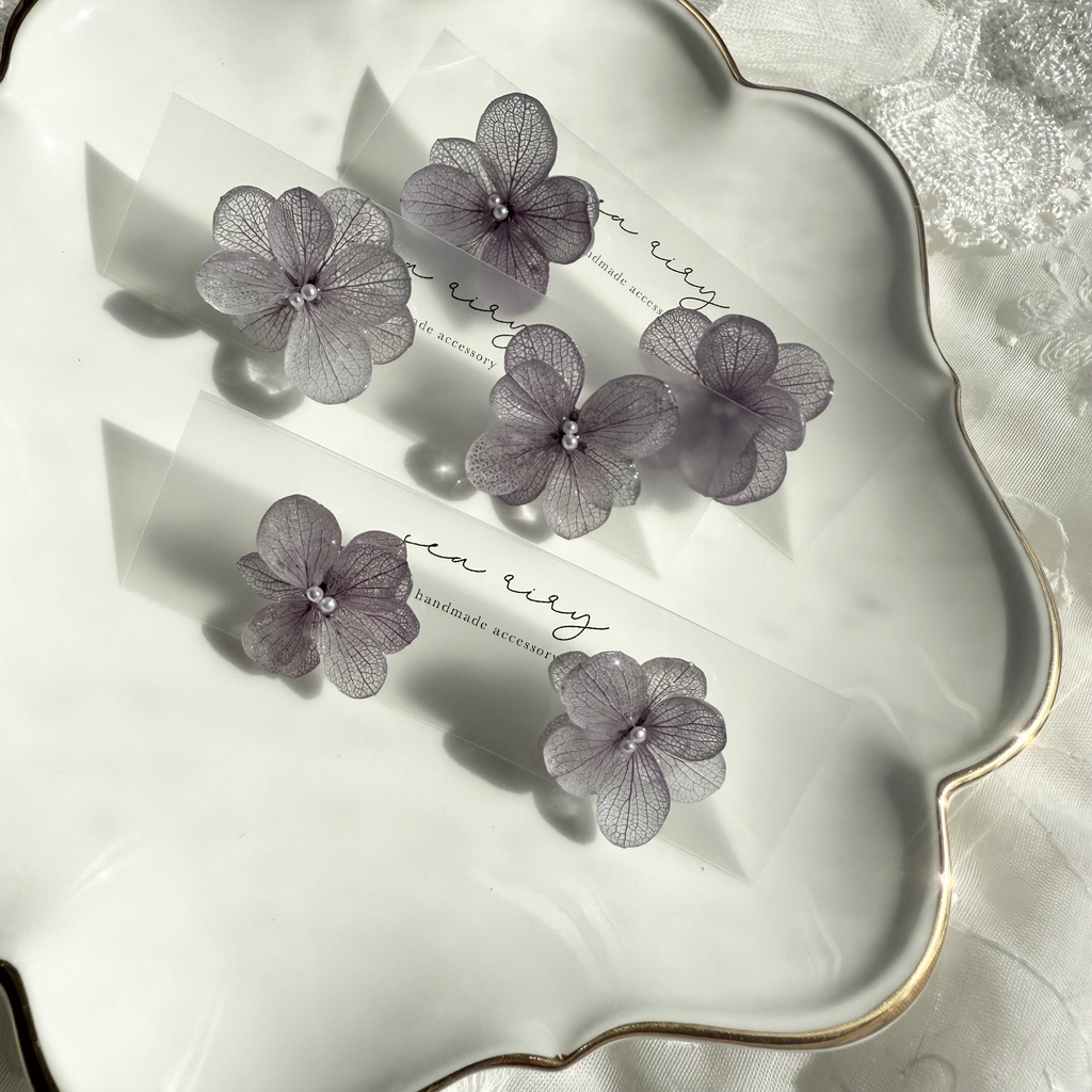no.228 くすみパープルの紫陽花ピアス 本物のお花 紫陽花 アジサイ 紫 パープル むらさき ステンレス