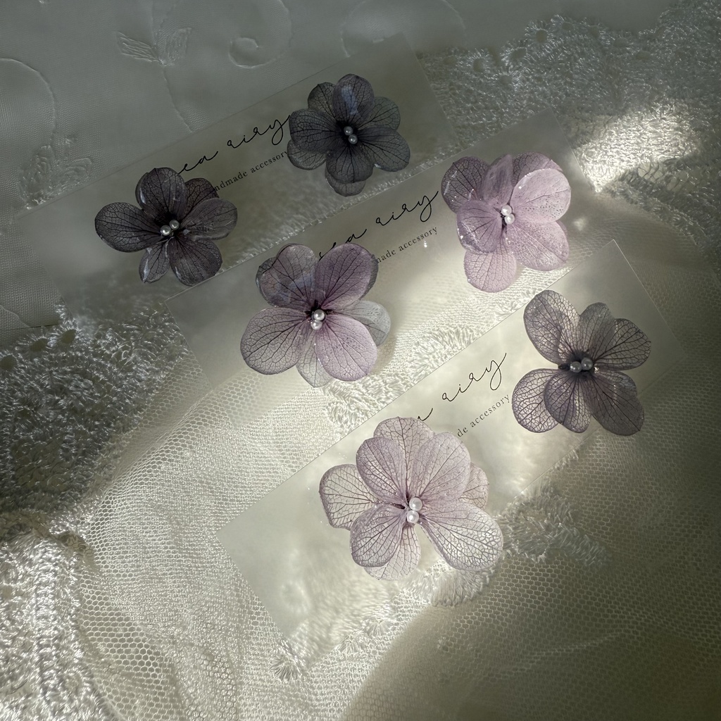 no.228 くすみパープルの紫陽花ピアス 本物のお花 紫陽花 アジサイ 紫 パープル むらさき ステンレス