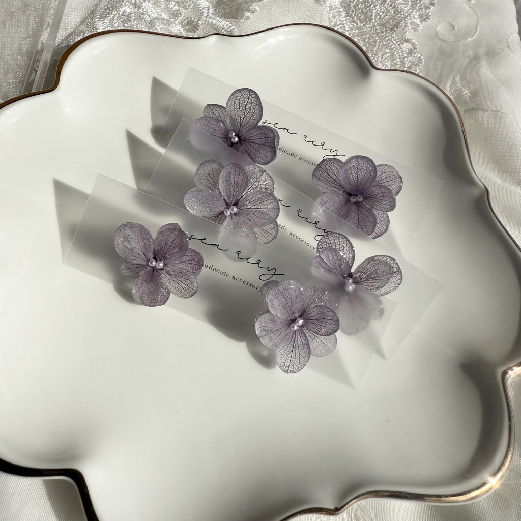 no.228 くすみパープルの紫陽花ピアス 本物のお花 紫陽花 アジサイ 紫 パープル むらさき ステンレス