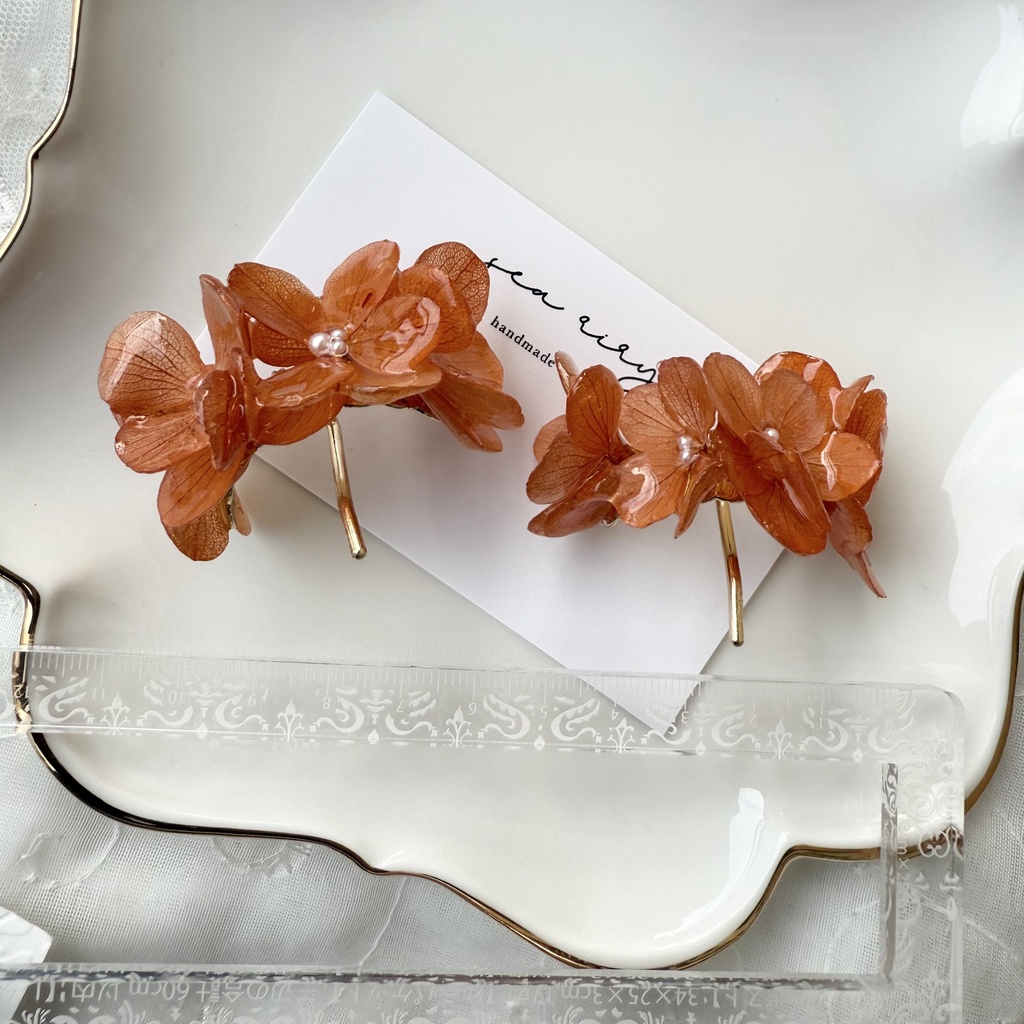 no.231 限定セット ブリックオレンジの紫陽花のポニーフック オレンジ あじさい ヘアアクセサリー ポニーフック