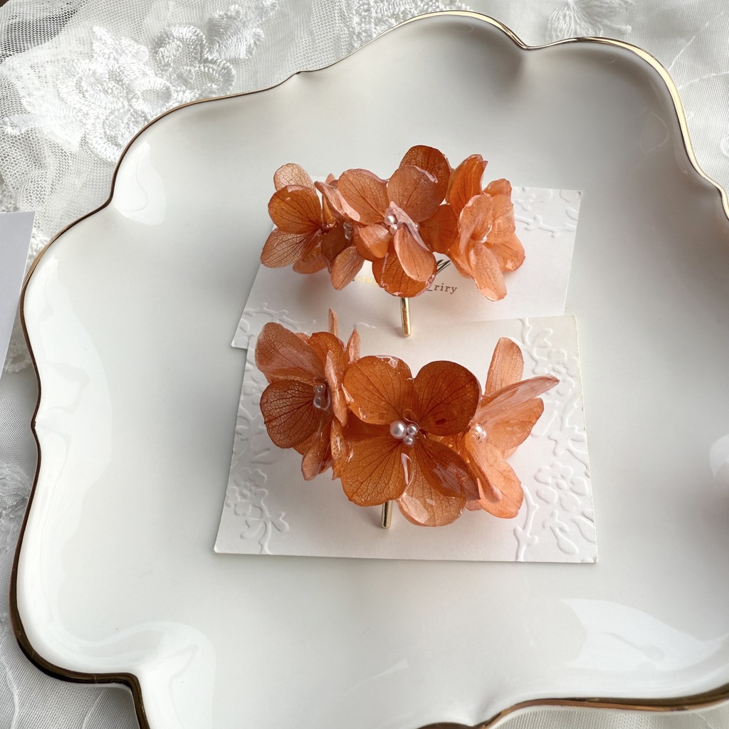 no.231 限定セット ブリックオレンジの紫陽花のポニーフック オレンジ あじさい ヘアアクセサリー ポニーフック