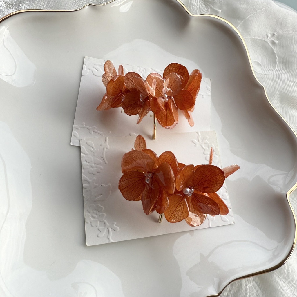 no.231 限定セット ブリックオレンジの紫陽花のポニーフック オレンジ あじさい ヘアアクセサリー ポニーフック