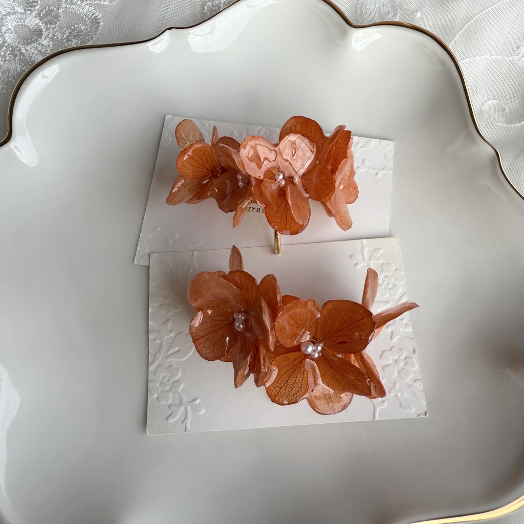 no.231 限定セット ブリックオレンジの紫陽花のポニーフック オレンジ あじさい ヘアアクセサリー ポニーフック