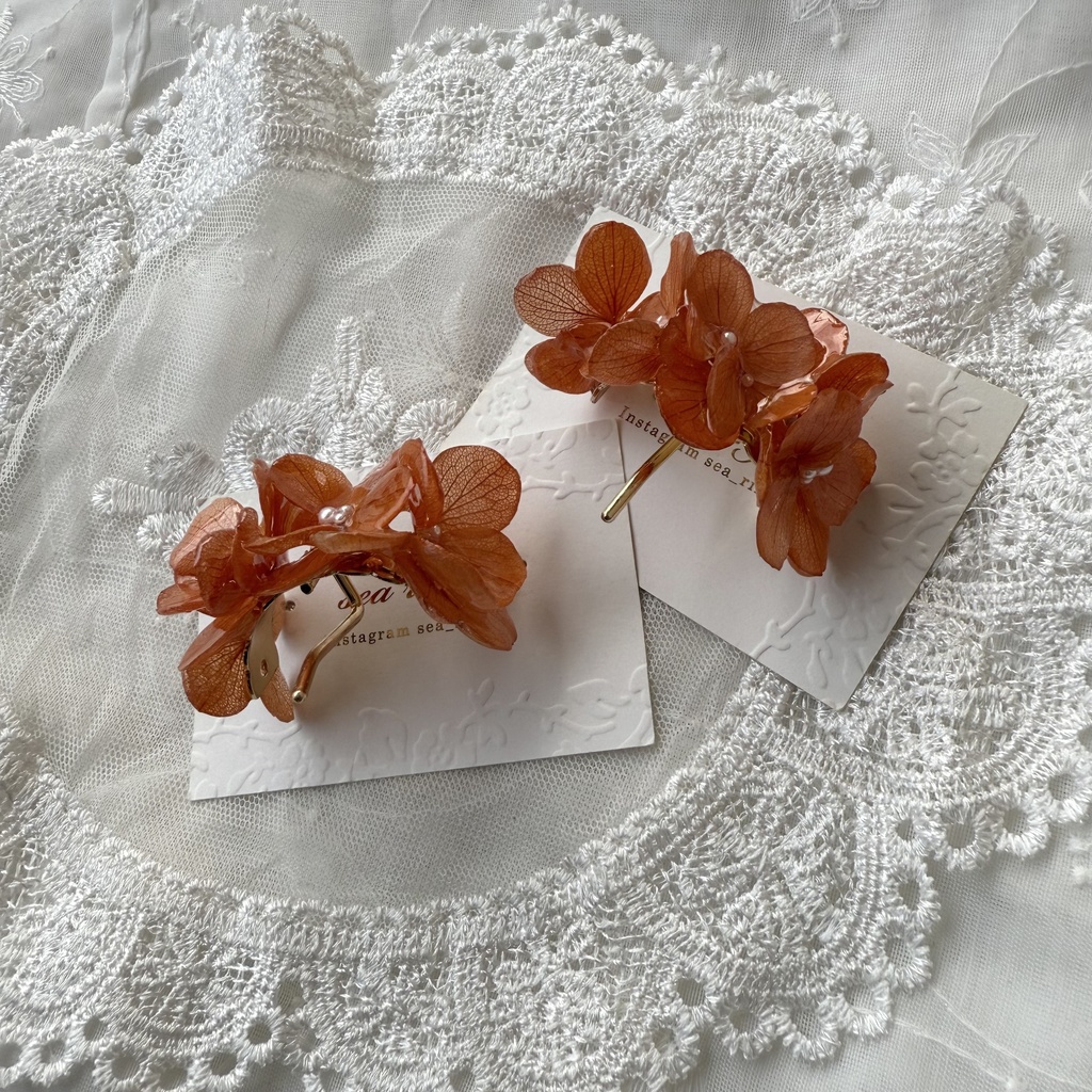 no.231 限定セット ブリックオレンジの紫陽花のポニーフック オレンジ あじさい ヘアアクセサリー ポニーフック