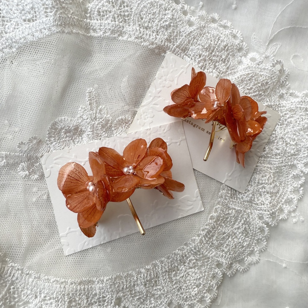no.231 限定セット ブリックオレンジの紫陽花のポニーフック オレンジ あじさい ヘアアクセサリー ポニーフック