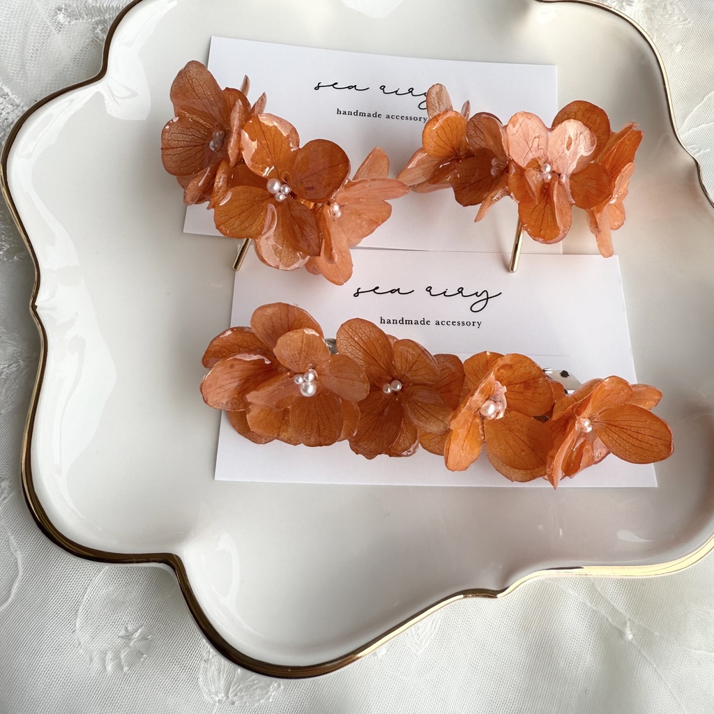 no.231 限定セット ブリックオレンジの紫陽花のポニーフック オレンジ あじさい ヘアアクセサリー ポニーフック