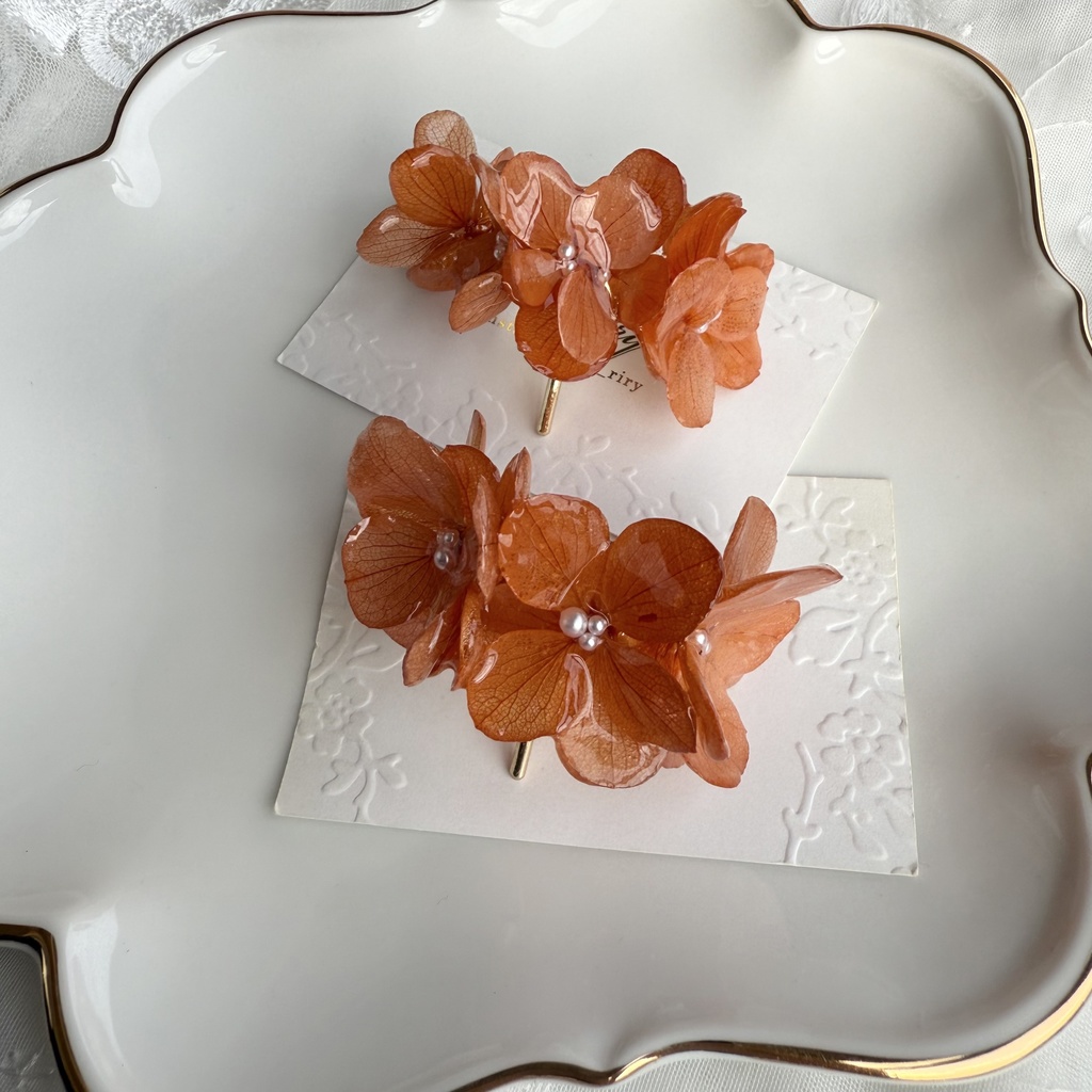 no.231 限定セット ブリックオレンジの紫陽花のポニーフック オレンジ あじさい ヘアアクセサリー ポニーフック